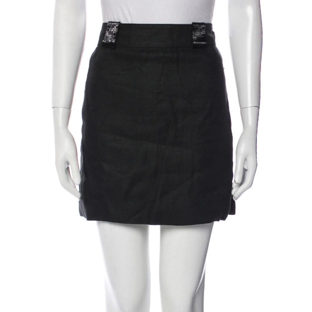 VALENTINO black‎ linen beaded silk lined mini skirt M